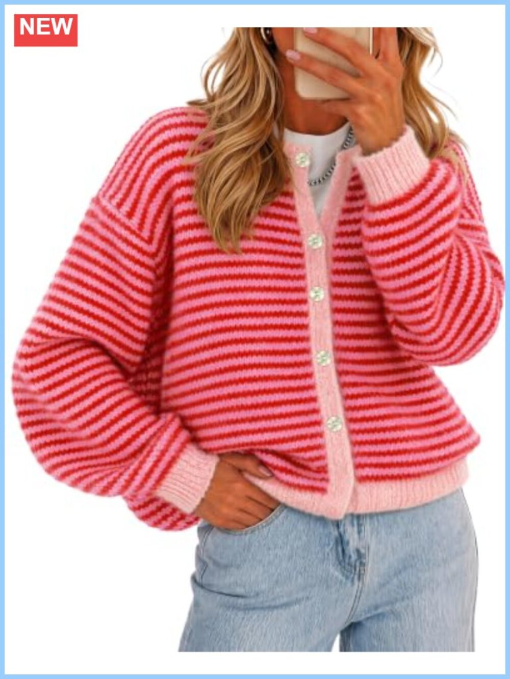 Striped Button Up Cardigan Long Sleeve Knit Sweater Oversized